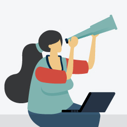 Illustration d&#39;une fille assise qui regarde dans un microscope pour illustrer la nécessité de réévaluer vos objectifs ou limites de carrière.